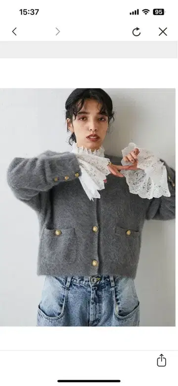 윔 가젯 스테디셀러 인기 캐시미어 혼방 퍼 버튼 니트 자켓