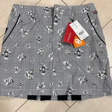 Kappa 꽃무늬 체크 플리츠 스커트