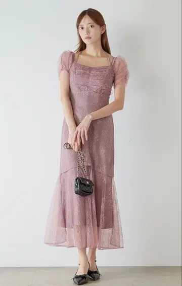 snidel 개더 드레이프 레이스 드레스