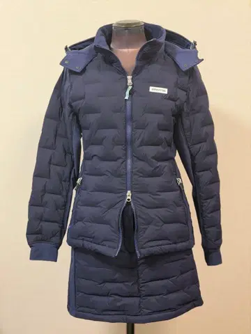 브리핑 여성용 다운 긴팔 자켓 후드 부착 & 스커트 상하의 세트