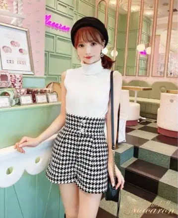 [ 새상품급 ] 미셸 마카롱 하운드투스 체크 패턴 하이웨스트 팬츠 바지