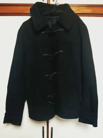 블랙 더플 코트 울 혼방 M