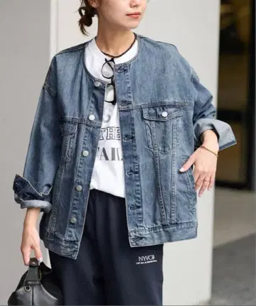 저널 스탠다드 리룸 노카라 데님 자켓