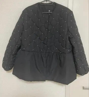 펄 퀼팅 노카라 자켓 코트 다운 L 코카