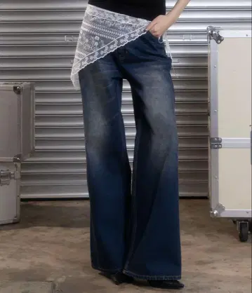 Aclent 블루 데님 와이드 팬츠