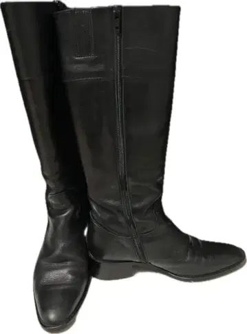 블랙 가죽 롱 부츠 지퍼 달린 천연 가죽