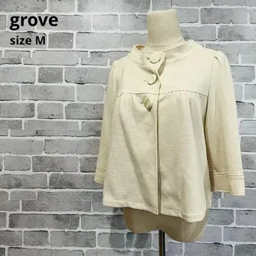 그로브 숏 기장 스탠드 카라 자켓 7부 소매 아이보리 B615