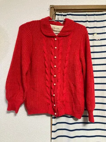 프랑슈리페 빨간색 케이블 짜임 긴팔 가디건