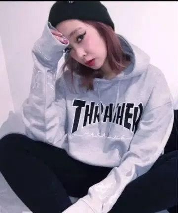 THRASHER 그레이 후드티