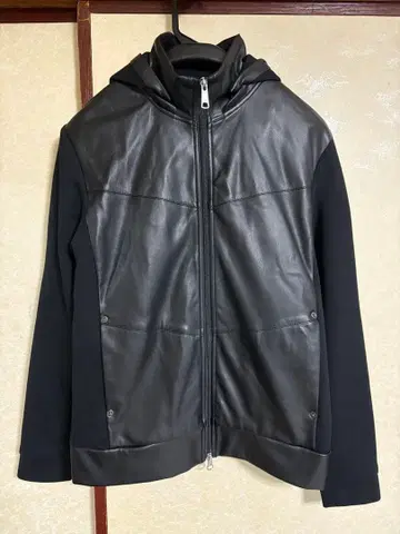 MICHEL KLEIN 가죽 후드티 자켓 블랙