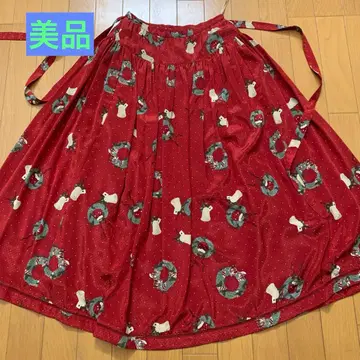 핑크하우스 크리스마스 리스 패턴 플레어 스커트