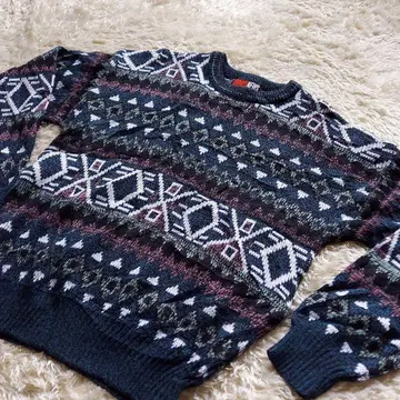 기하학 패턴 멀티 컬러 니트 레트로 구제 의류 M