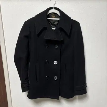 울 더블 브레스트 피 코트 블랙