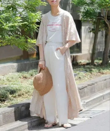 자수 베이지 롱 셔츠 원피스