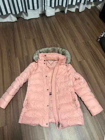 타미힐피거 핑크 다운 자켓 퍼 포함 L 사이즈