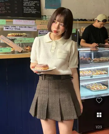 VISCO 버튼 반팔 컬러 니트탑