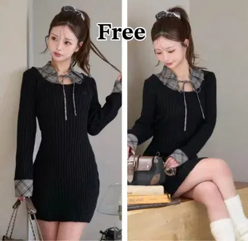 Darich 레이어드 스타일 니트 미니 원피스