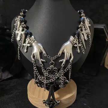 목걸이 페어리 그런지 y2k 모드 펑크 고딕 손 십자가 블랙