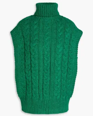 JAKKE. 케이블 니트 터틀넥 베스트 그린