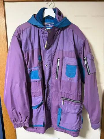 구제 나일론 스키 후드티 자켓 퍼플 XXL