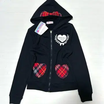 새상품 트랄랄라 TRALALA 체크 후드티 리본 하트 블랙