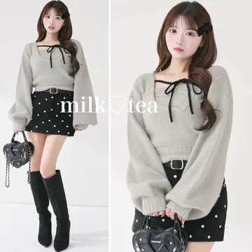 택 포함 새상품 다리치 아지메 레이어드 니트탑 그레이