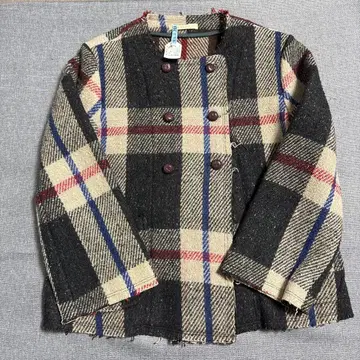 칼리네 CALINER 체크 무늬 노카라 자켓 울 혼방