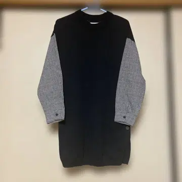 Sunny clouds 블랙 니트 소매 체크 무늬 긴팔 튜닉