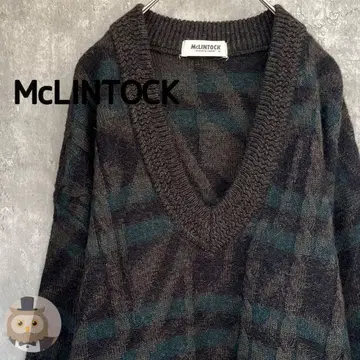 [일본제] 디자인 패턴 울 알파카 혼방 V넥 니트 스웨터 구제 의류