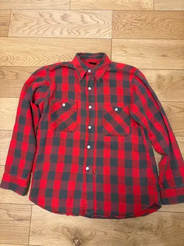 BIG YANK 빨간색 그레이 체크 플란넬 셔츠