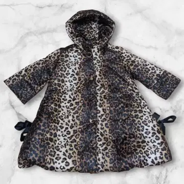 레오파드 무늬 후드 부착 코트 여성용 M 사이즈