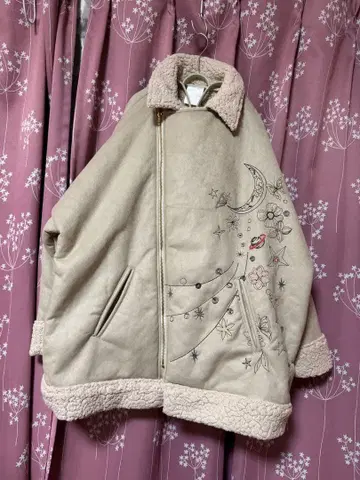 자수 베이지 플리스 자켓