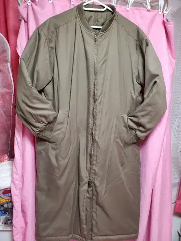 올리브 그린 퀼팅 리버서블 롱 코트 L