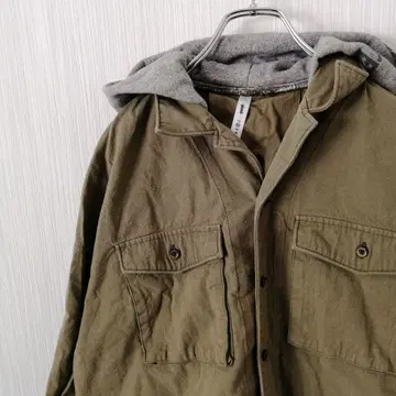 glamb 후드 부착 셔츠 카키 7부 소매