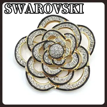 SWAROVSKI 스와로브스키 플라워 브로치 골드 블랙