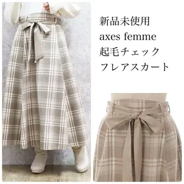 미사용 새상품 axes femme 기모 체크 플레어 스커트