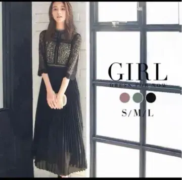 블랙 레이스 플리츠 드레스 S