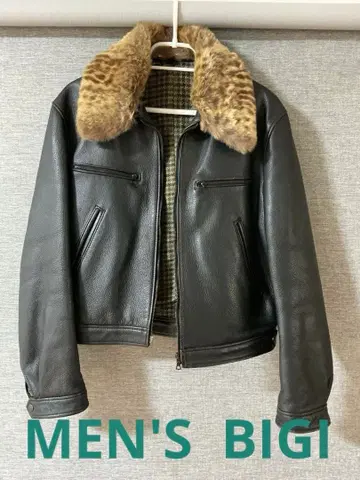 멘즈비기 가죽 재킷 보아 퍼 부착 짧은 기장