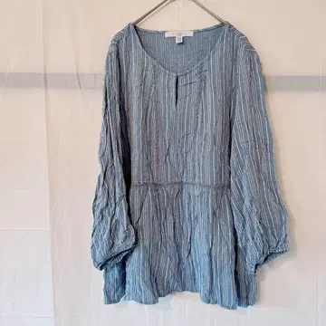 새상품급 fever 스트라이프 패턴 긴팔 셔츠 L/G 튜닉 블루