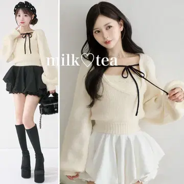 택 포함 새상품 다리치 아지메 레이어드 니트탑 아이보리 프리