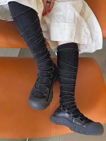 NYXU 레이스업 롱 부츠