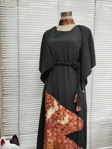 기모노 리메이크 플레어 슬리브 롱 원피스 프리 사이즈