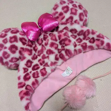 레어 레오파드 무늬 퍼 캡 핑크
