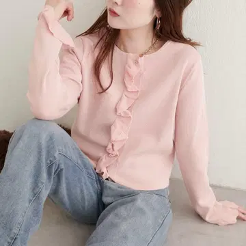 natural couture 프릴 디테일 가디건 핑크