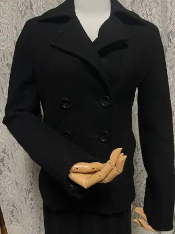 블랙 울 피코트 더블 브레스트