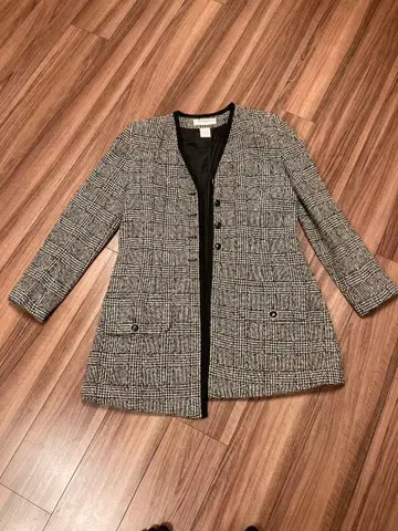 [ 프랑스제 소니아 리키엘 ] 새상품급 노카라 체크 세미롱 자켓