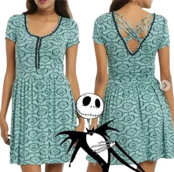 나이트메어 잭&제로 패턴 반팔 원피스