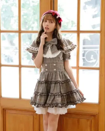 LIZLISA 체크 리본 케이프 원피스