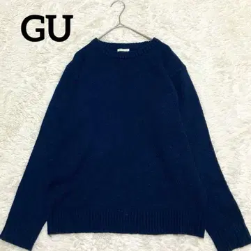 GU 지유 워셔블 긴팔 크루넥 니트 [ M ] 네이비 컬러 심플