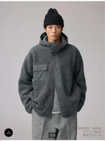 미사용 새상품 GU 보아 플리스 스냅 후드티 by EG 그레이 S